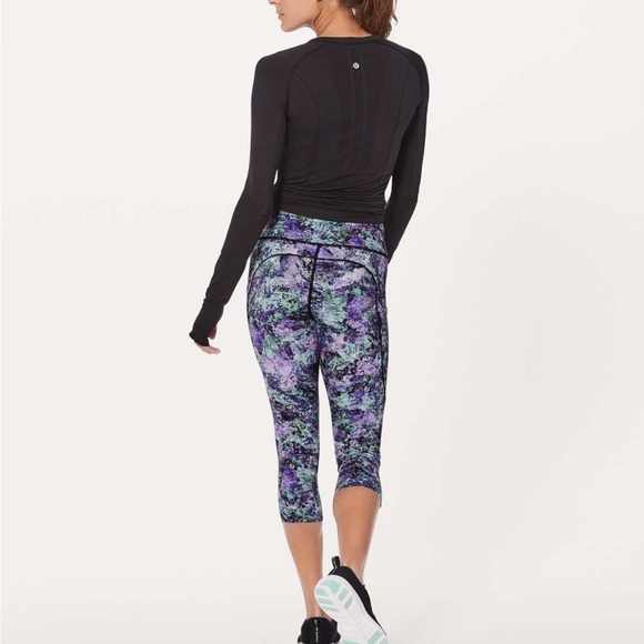 Lululemon Fast & Free 7/8 Crop Capri Women Leggings Purple Green 4 Athletic Gym - Picture 1 of 9